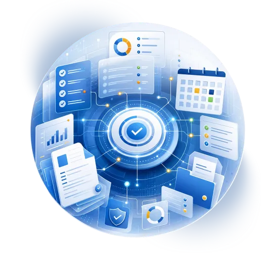 Unified monitoring hub connecting checklists, documents, calendars, and portfolio reporting