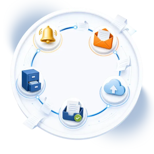 Document workflow from due date reminder through request, upload, review, and filing